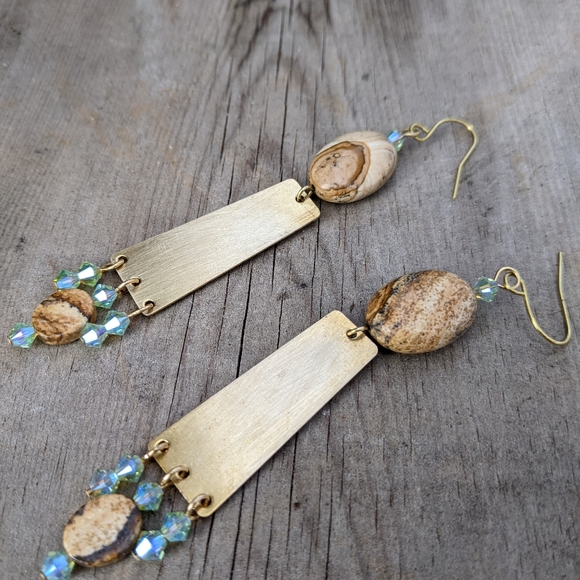 Picture Jasper Brass Crystal Earrings - Picture 4 of 4